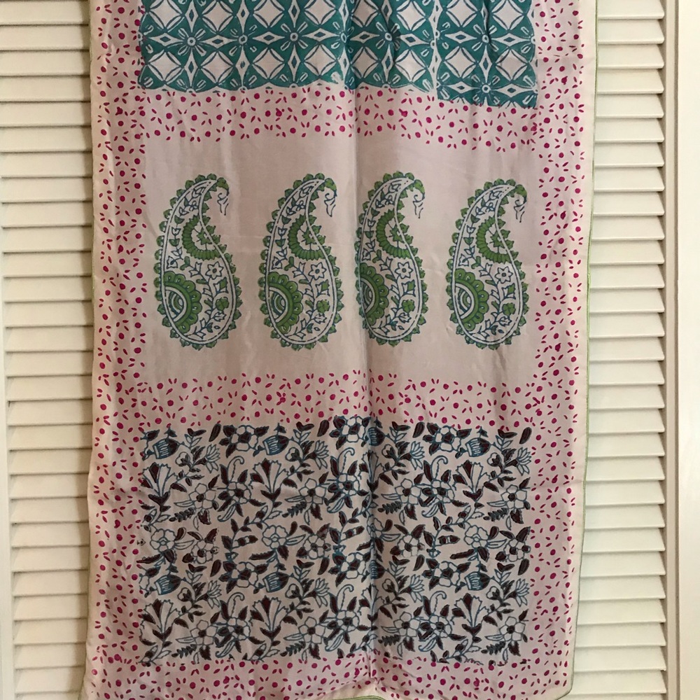 Silk Printed Scarf Backed with solid Fuschia